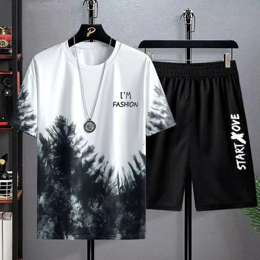 Men's Quick Drying tracksuits//Casual Breathable Short Sleeve 3D Printed Sports T-shirt+Shorts