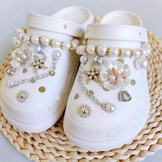 Crocs//14-Piece Set of Exquisite Crocs Accessories//Five-Leaf Flower Starfish Chain//Diamond Beads//Suitable for Women's Crocs//Flip-Flops
