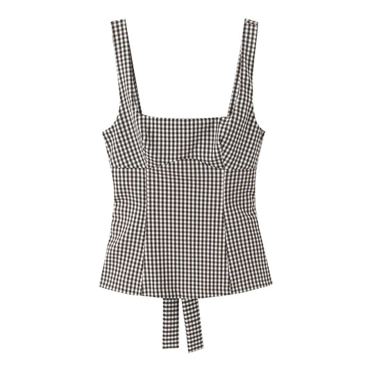Women Bow Embellished Small Plaid Top//Summer Camisole Sleeveless Top//Women's Tank Top