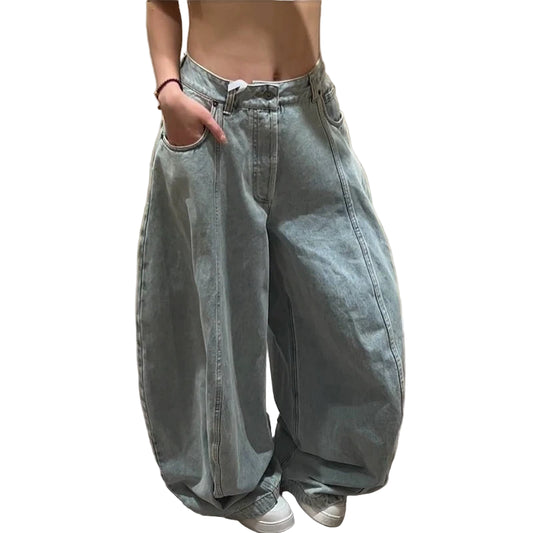 Women's Blue Jeans//Hip-hop Fashion//Vintage Streetwear//Wide Leg Straight Jean//High Waist Trouser//Classic Baggy Denim Pants