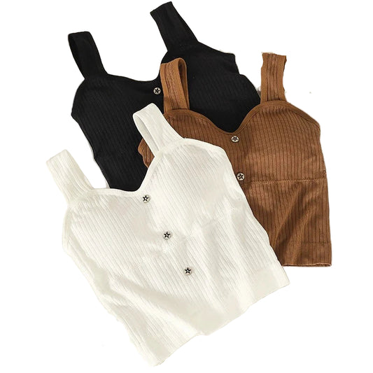 Women's Cropped Tops with Bra Pads//Summer Corset//Korean Suspenders Vest Camisole