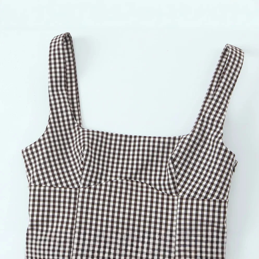Women Bow Embellished Small Plaid Top//Summer Camisole Sleeveless Top//Women's Tank Top