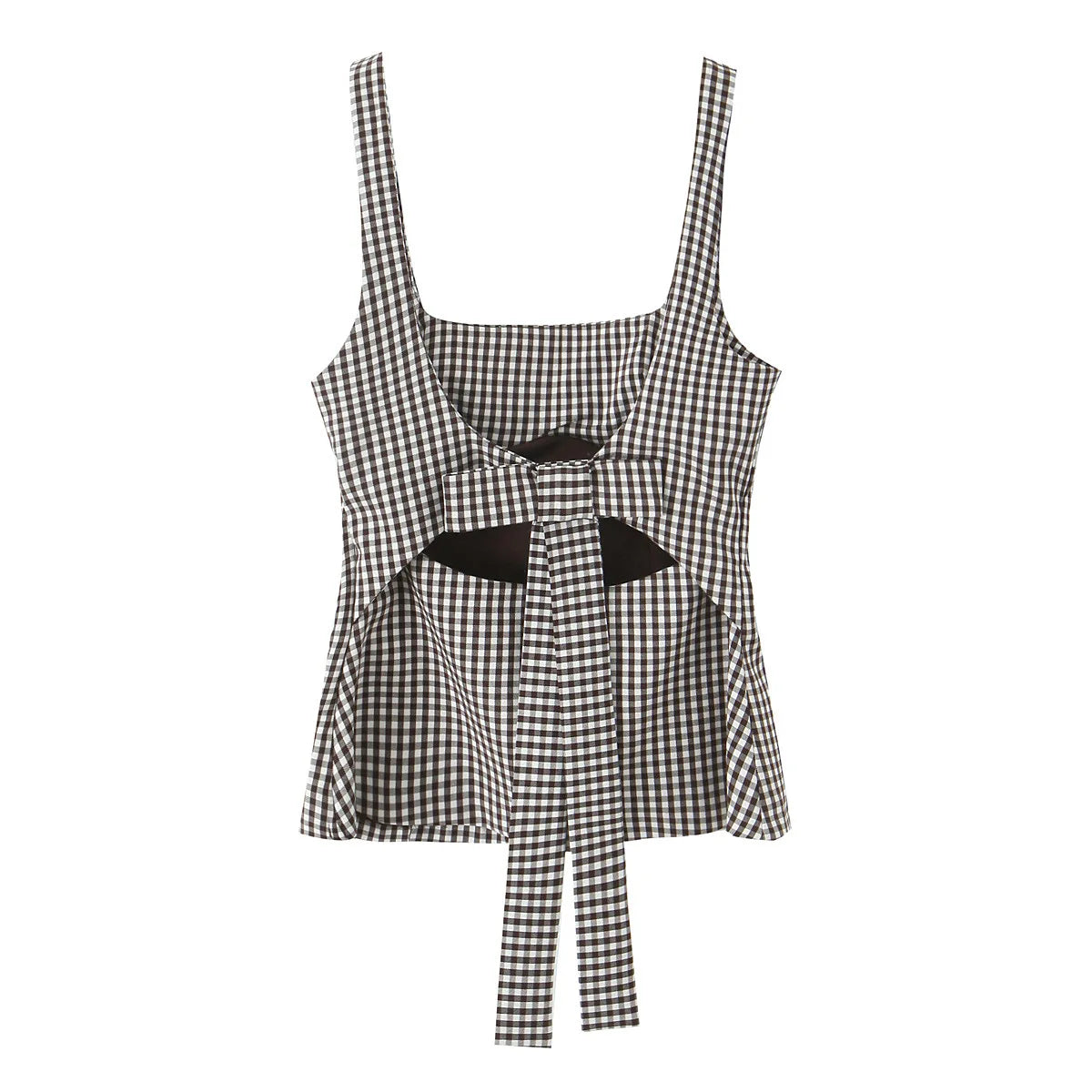 Women Bow Embellished Small Plaid Top//Summer Camisole Sleeveless Top//Women's Tank Top