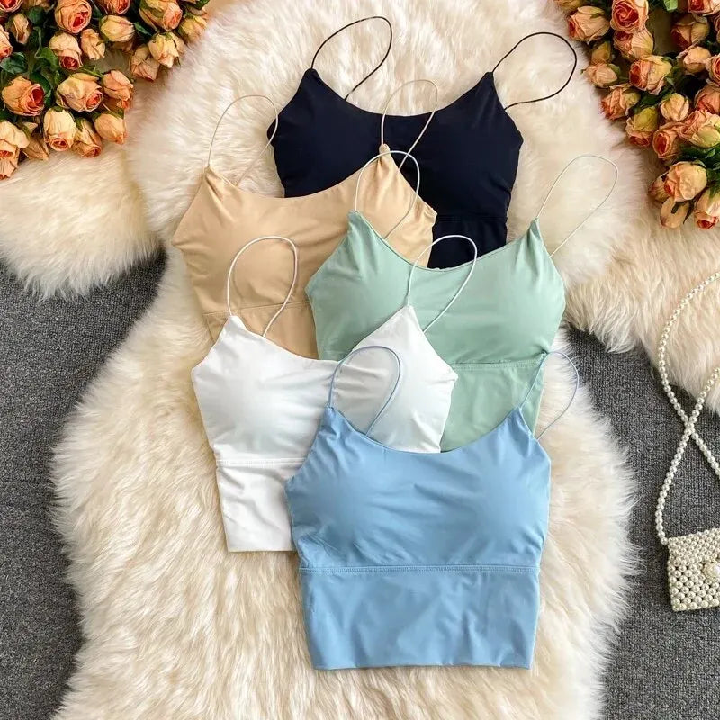 Women Camisole Ice Silk Tube Seamless Sports Tank Top//Wireless Underwear Padded Bra Bralette Vest