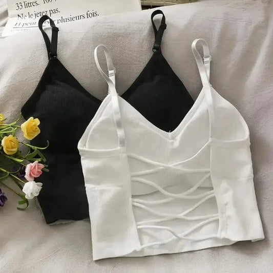 Womens Tank Top//Built in Bra//Solid Color Camis//Crop Top//Off Shoulder Sleeveless Camisole