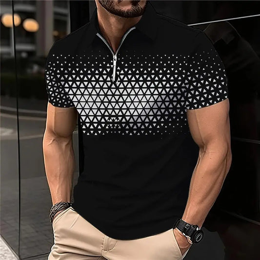 Men's 3D Printing Plain Shirt//Striped Polo Tees//Fashion Pullover Tops