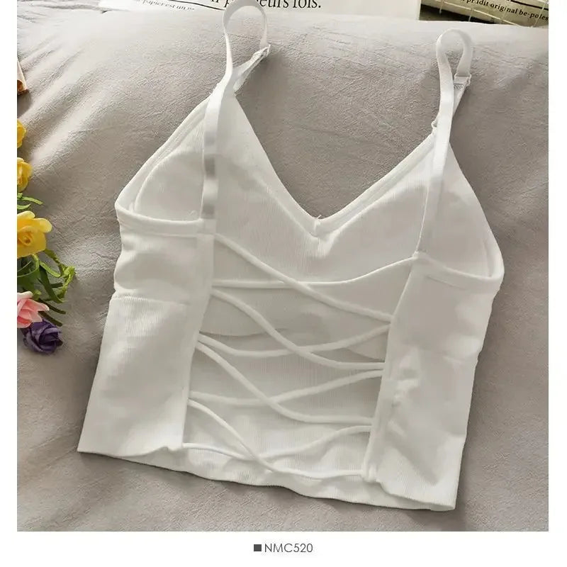 Womens Tank Top//Built in Bra//Solid Color Camis//Crop Top//Off Shoulder Sleeveless Camisole