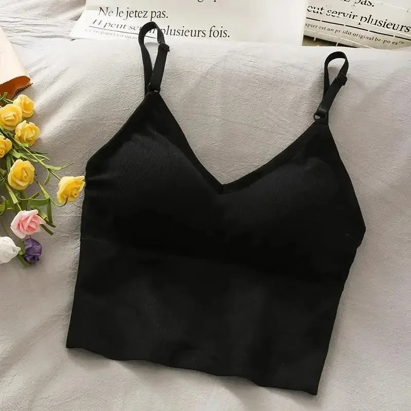 Womens Tank Top//Built in Bra//Solid Color Camis//Crop Top//Off Shoulder Sleeveless Camisole