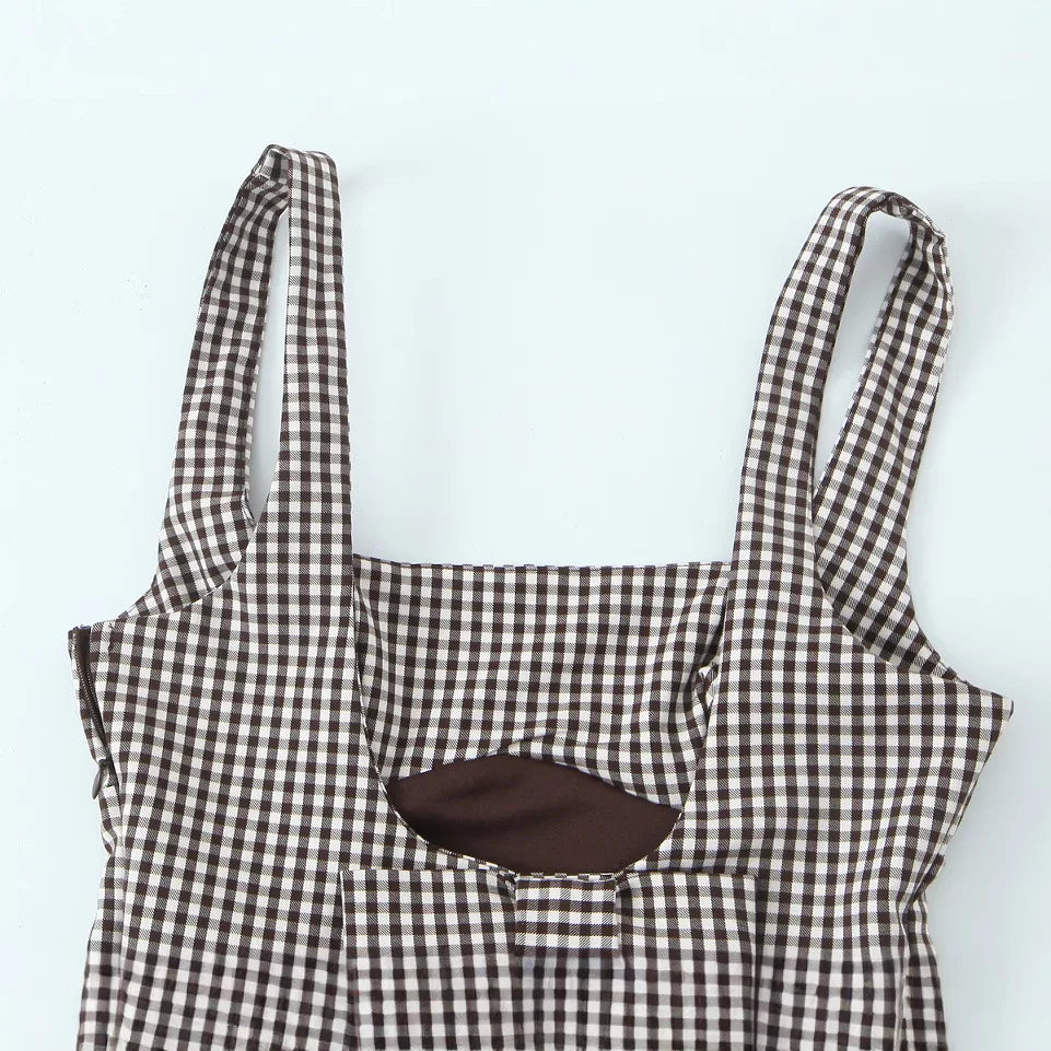 Women Bow Embellished Small Plaid Top//Summer Camisole Sleeveless Top//Women's Tank Top