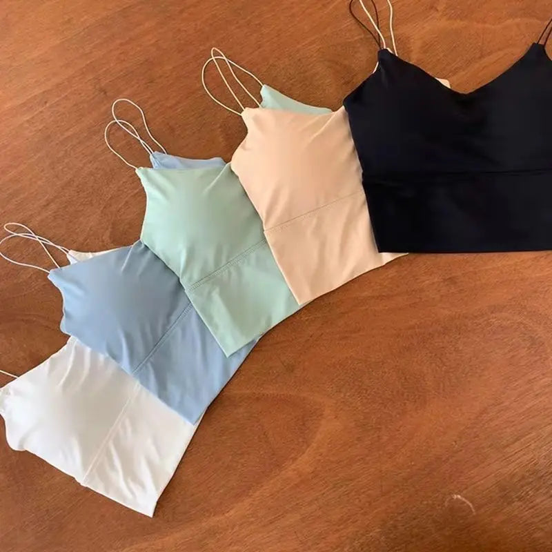 Women Camisole Ice Silk Tube Seamless Sports Tank Top//Wireless Underwear Padded Bra Bralette Vest