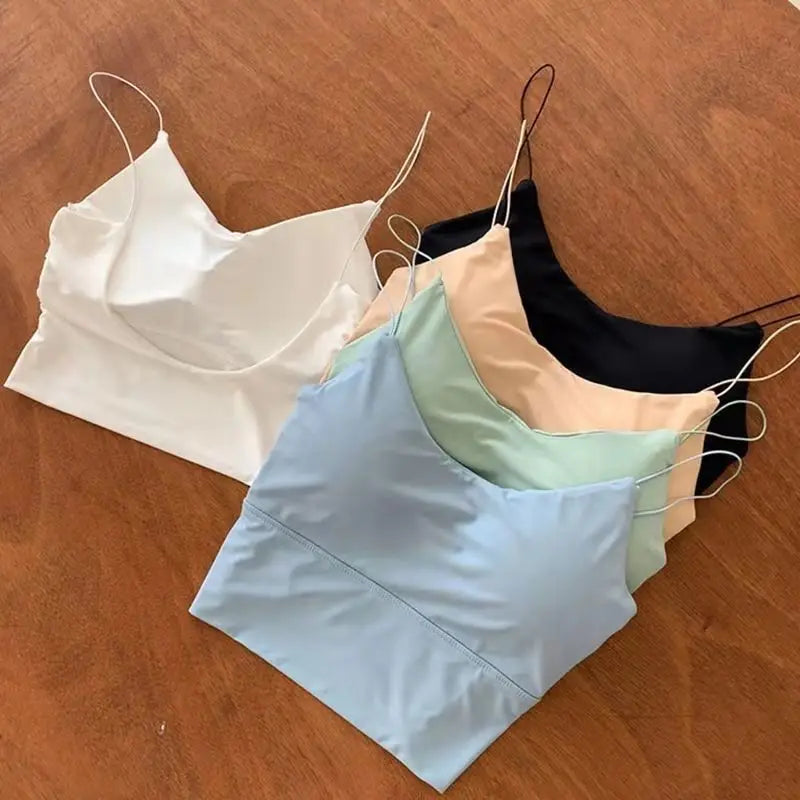 Women Camisole Ice Silk Tube Seamless Sports Tank Top//Wireless Underwear Padded Bra Bralette Vest