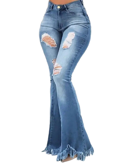 Women's Jeans//Autumn Fashion//High Waist Casual//Plain Skinny//Daily Long Bell-Bottom Jeans