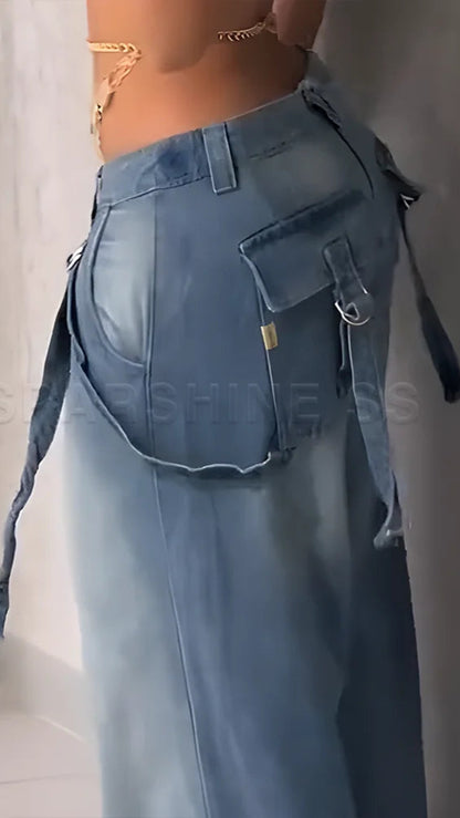 Jeans for Women Straight Pants//Vintage Denims//Washed Mid Waist//Loose Fit//Denim Long Pants Streetwear