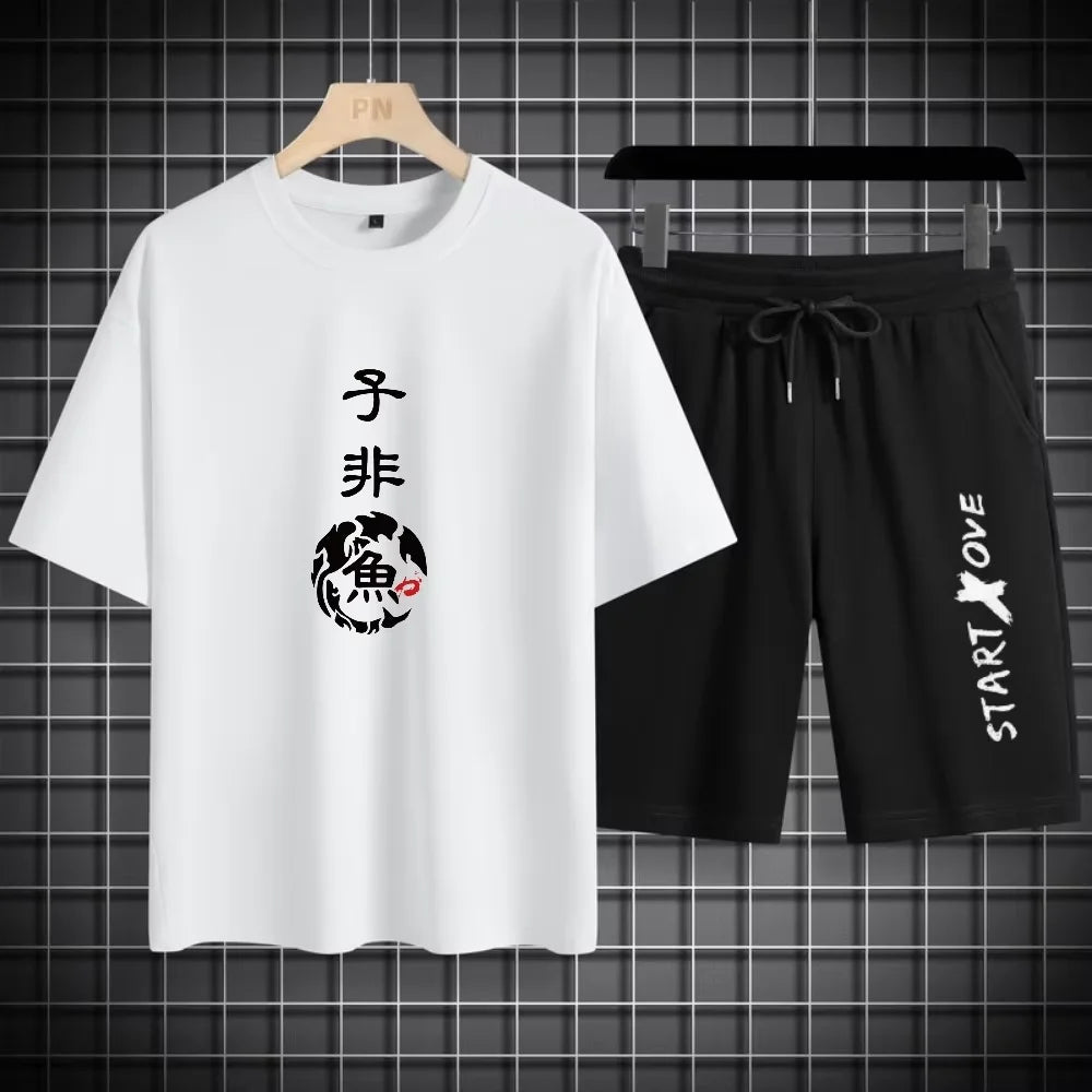 Men's Quick Drying tracksuits//Casual Breathable Short Sleeve 3D Printed Sports T-shirt+Shorts
