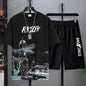 Men's Quick Drying tracksuits//Casual Breathable Short Sleeve 3D Printed Sports T-shirt+Shorts