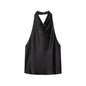 Halter Tops for Women//Black Satin//Backless Top//Summer Beach Top//Woman off Shoulder Camisole Top