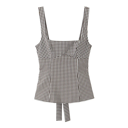 Women Bow Embellished Small Plaid Top//Summer Camisole Sleeveless Top//Women's Tank Top