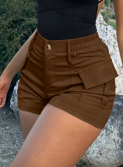 Casual Women's Short Pants//High Waist Button Streetwear//Short Pocket Cargo Shorts
