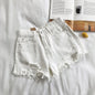 Women Korean Denim Shorts//Casual High Waist Ripped Jeans//Pocket Tassel//Streetwear