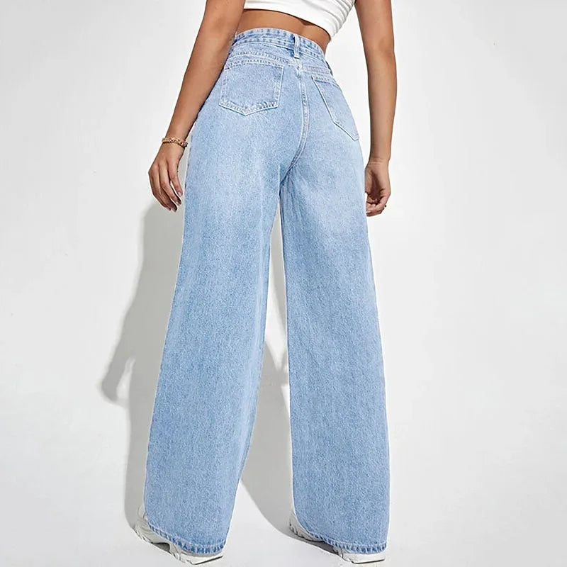 Women Jeans//European And American Loose Denim Wide Leg Pants//Slim High Waist