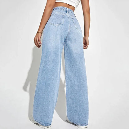 Women Jeans//European And American Loose Denim Wide Leg Pants//Slim High Waist