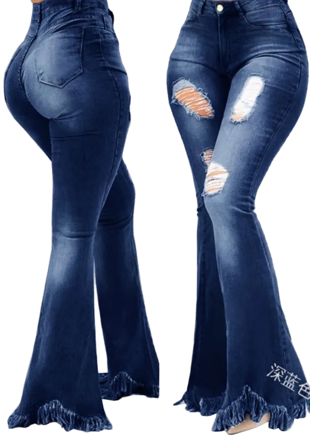 Women's Jeans//Autumn Fashion//High Waist Casual//Plain Skinny//Daily Long Bell-Bottom Jeans