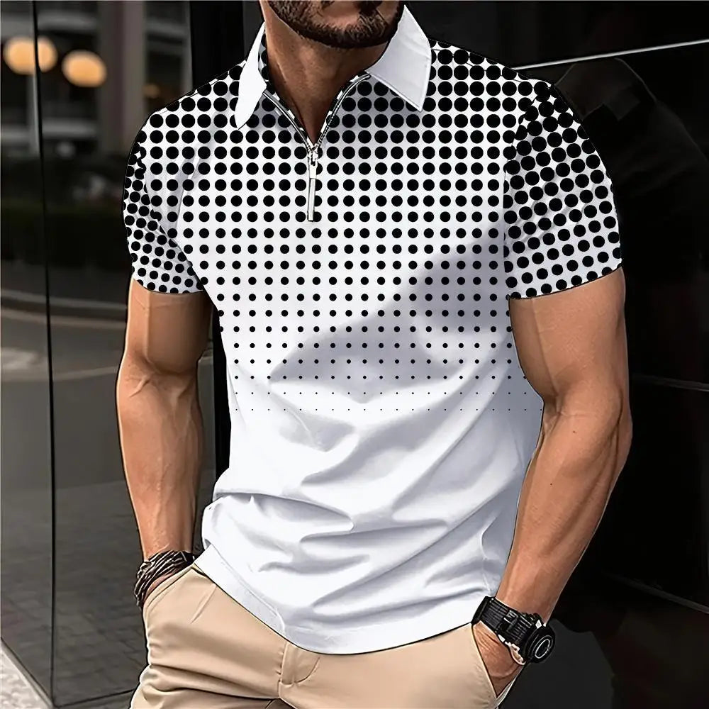 Men's 3D Printing Plain Shirt//Striped Polo Tees//Fashion Pullover Tops