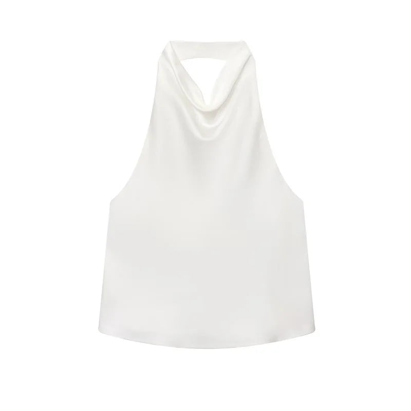 Halter Tops for Women//Black Satin//Backless Top//Summer Beach Top//Woman off Shoulder Camisole Top