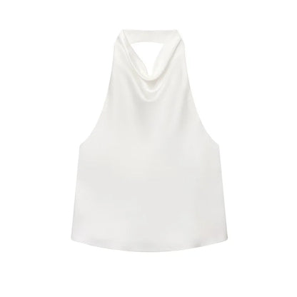 Halter Tops for Women//Black Satin//Backless Top//Summer Beach Top//Woman off Shoulder Camisole Top