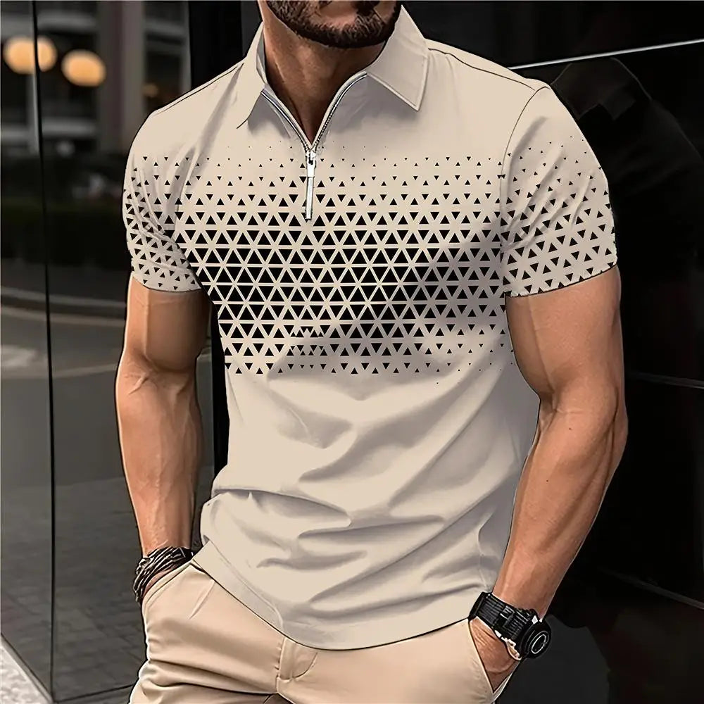 Men's 3D Printing Plain Shirt//Striped Polo Tees//Fashion Pullover Tops