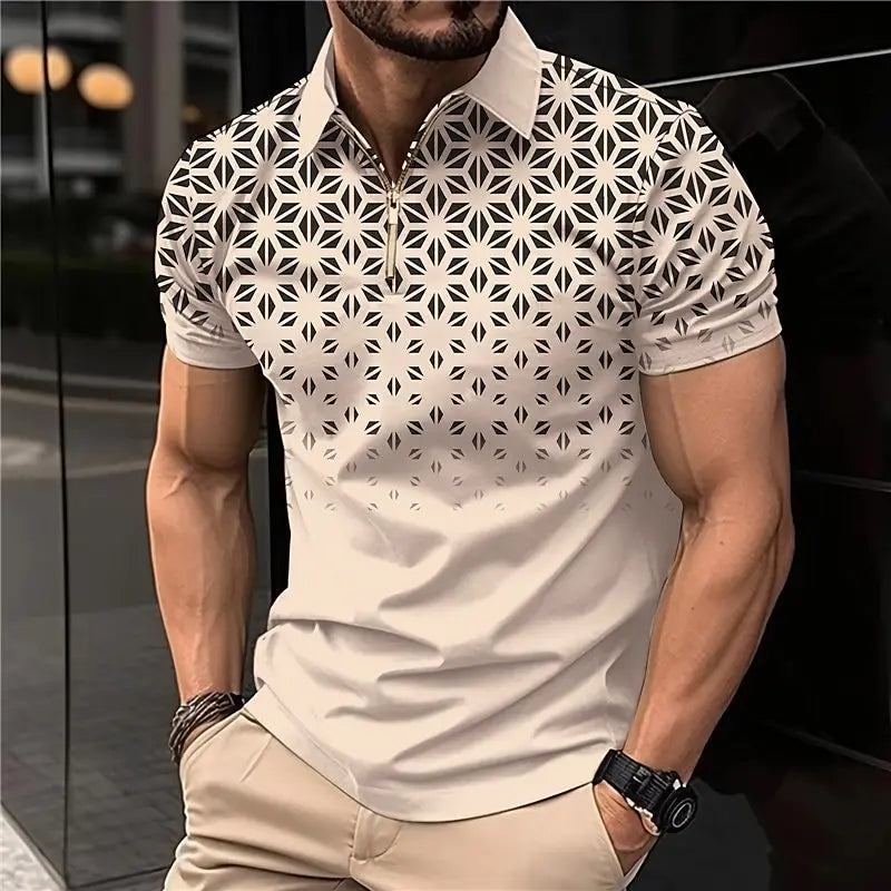 Men's 3D Printing Plain Shirt//Striped Polo Tees//Fashion Pullover Tops