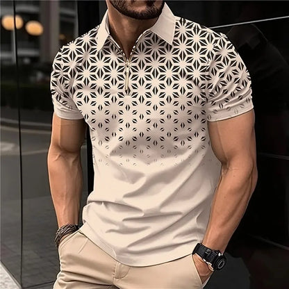 Men's 3D Printing Plain Shirt//Striped Polo Tees//Fashion Pullover Tops