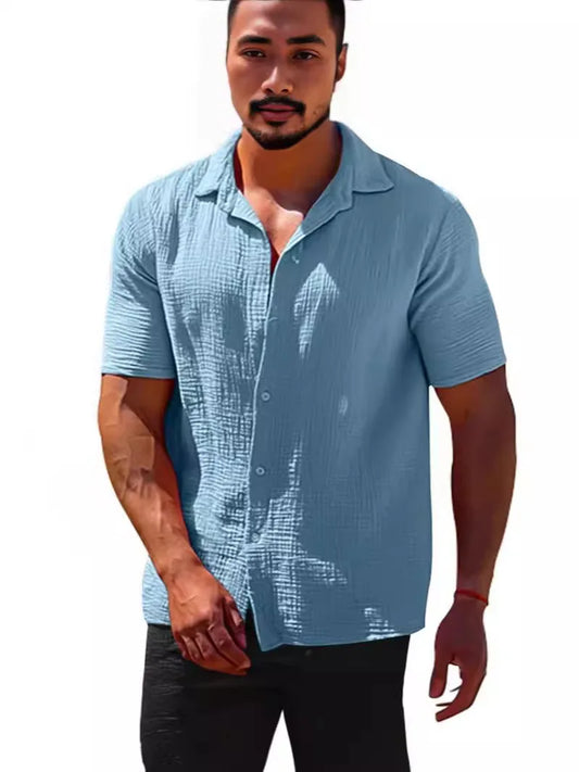 Men Casual Shirt//Summer Hot Selling//Lapel Solid Color//Short Sleeve//Breathable Sweat Absorption