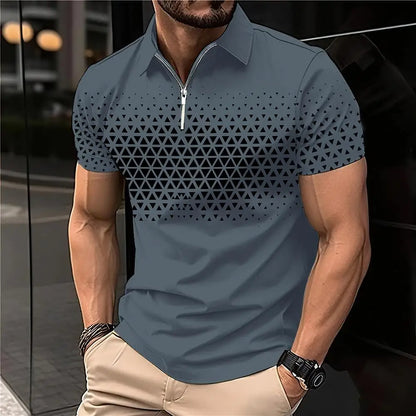 Men's 3D Printing Plain Shirt//Striped Polo Tees//Fashion Pullover Tops