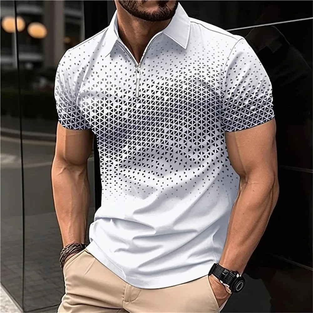 Men's 3D Printing Plain Shirt//Striped Polo Tees//Fashion Pullover Tops
