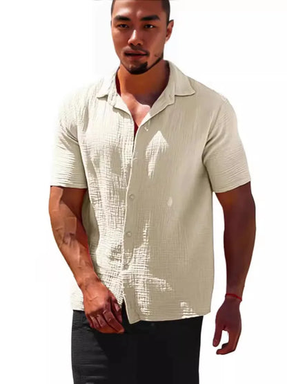 Men Casual Shirt//Summer Hot Selling//Lapel Solid Color//Short Sleeve//Breathable Sweat Absorption