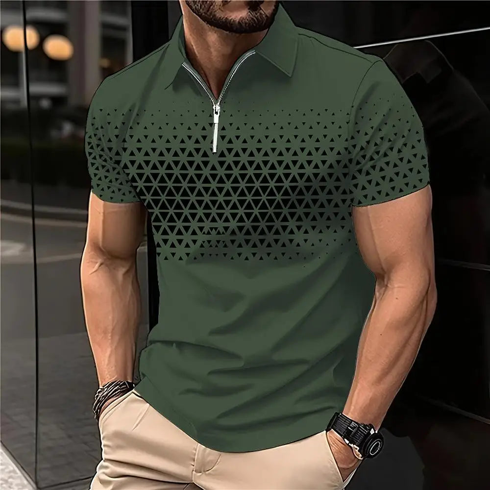 Men's 3D Printing Plain Shirt//Striped Polo Tees//Fashion Pullover Tops
