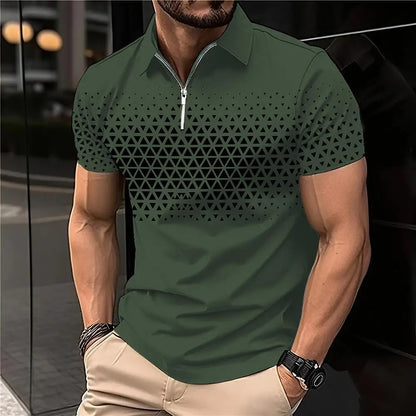 Men's 3D Printing Plain Shirt//Striped Polo Tees//Fashion Pullover Tops