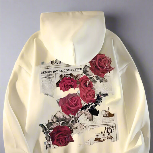 Men's Hoodie//Graphic Vivid Rose Print//Cotton Hoodies//American Retro Personality Streetwear Casual//Hooded Sweatshirt Men's Clothing