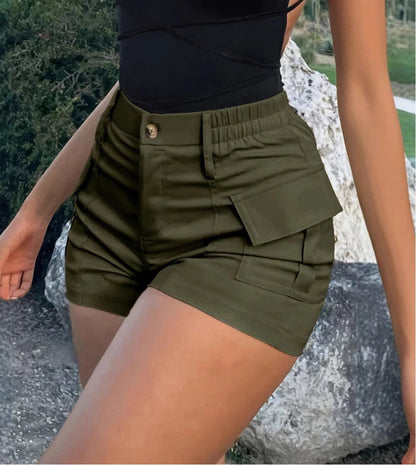 Casual Women's Short Pants//High Waist Button Streetwear//Short Pocket Cargo Shorts