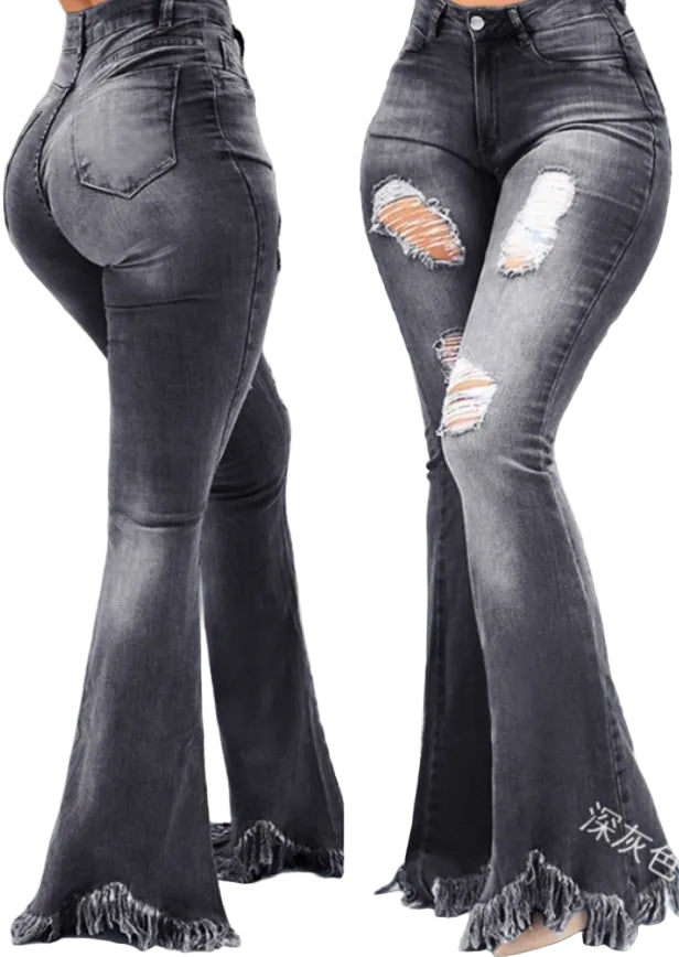Women's Jeans//Autumn Fashion//High Waist Casual//Plain Skinny//Daily Long Bell-Bottom Jeans