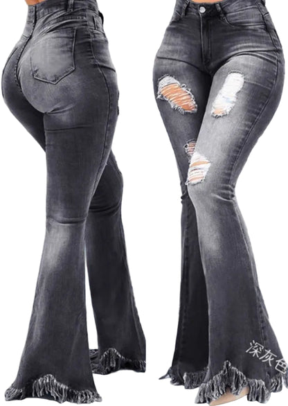 Women's Jeans//Autumn Fashion//High Waist Casual//Plain Skinny//Daily Long Bell-Bottom Jeans
