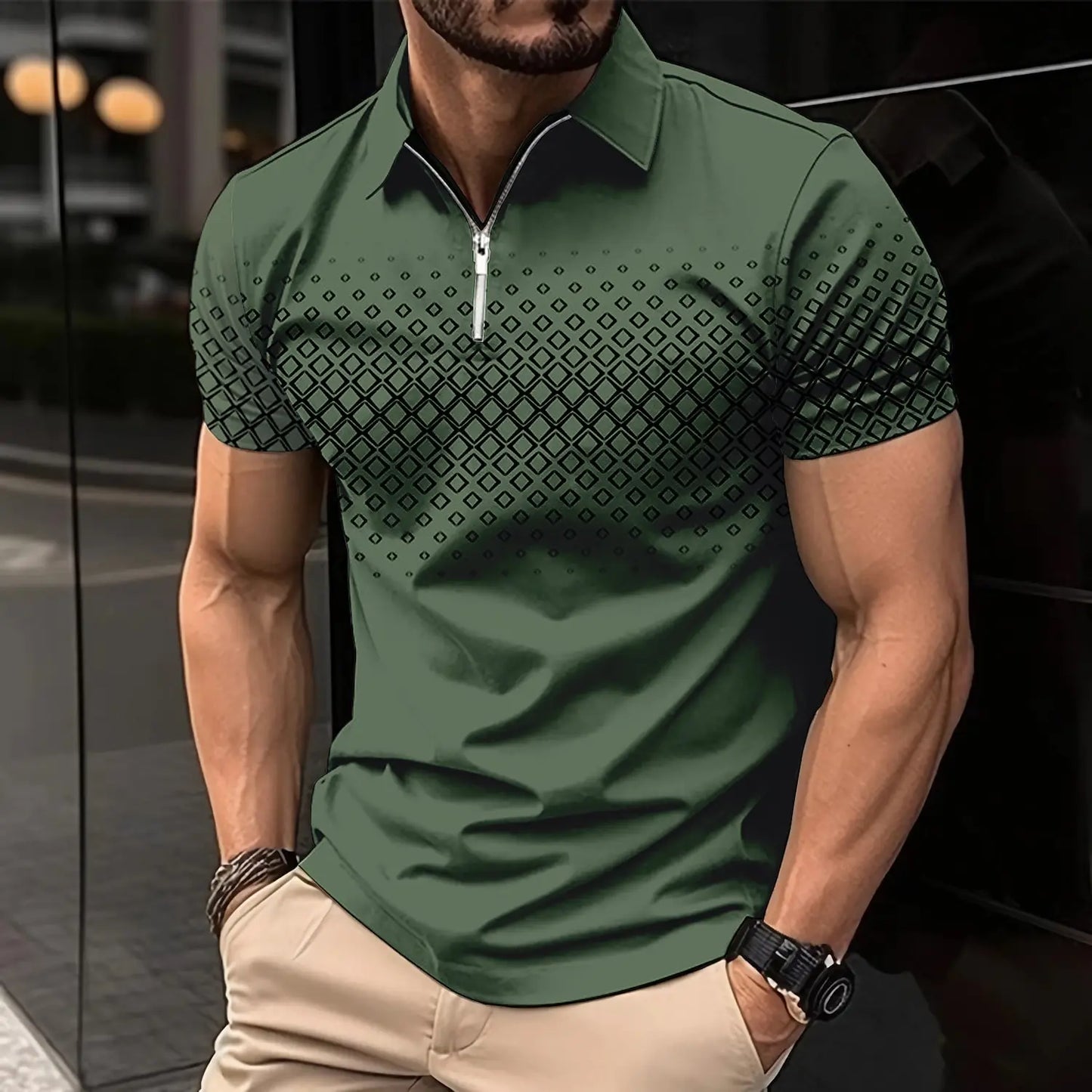 Men's 3D Printing Plain Shirt//Striped Polo Tees//Fashion Pullover Tops