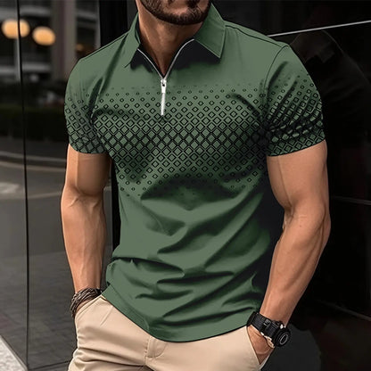 Men's 3D Printing Plain Shirt//Striped Polo Tees//Fashion Pullover Tops