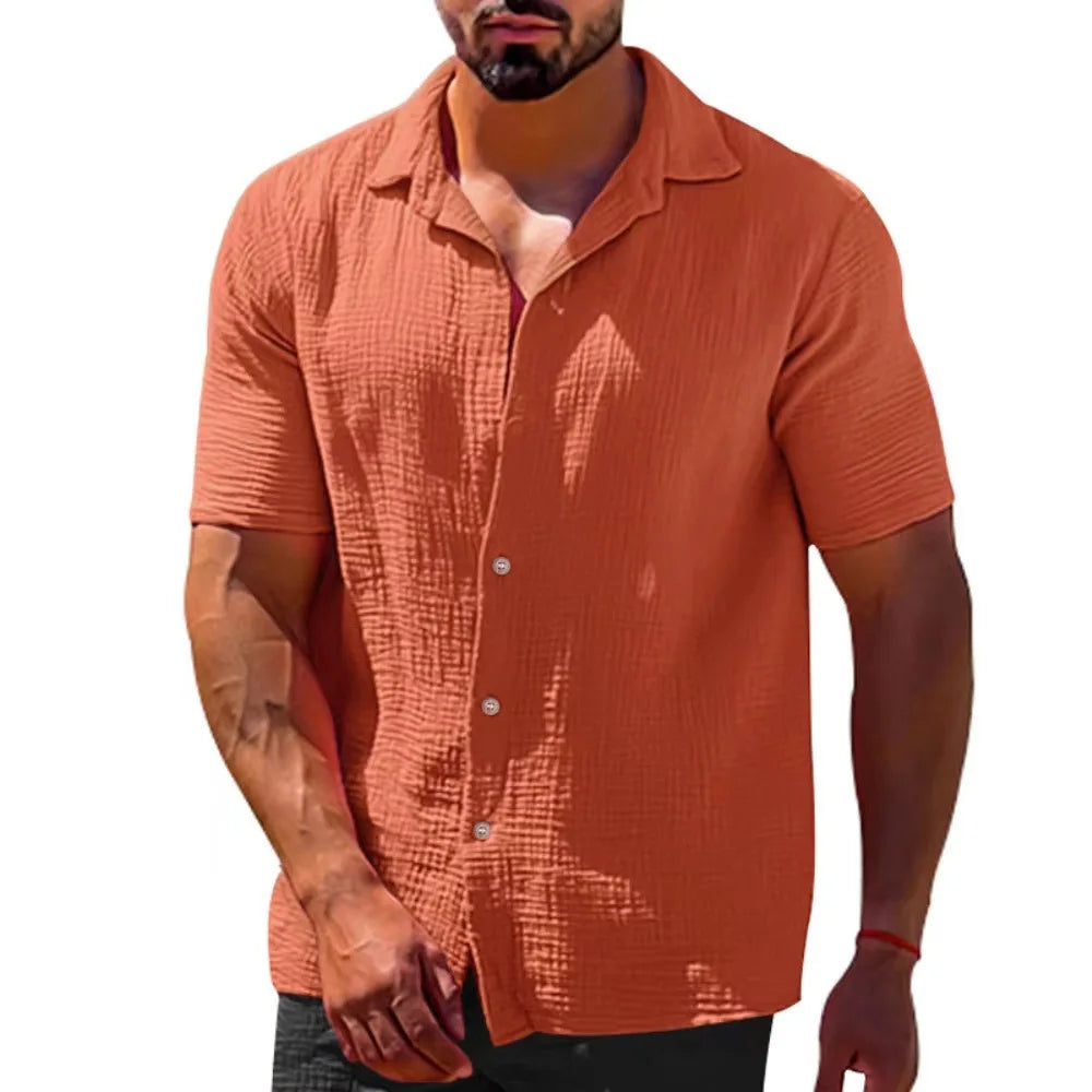 Men Casual Shirt//Summer Hot Selling//Lapel Solid Color//Short Sleeve//Breathable Sweat Absorption