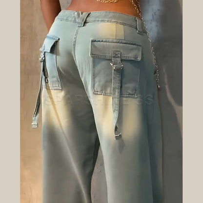 Jeans for Women Straight Pants//Vintage Denims//Washed Mid Waist//Loose Fit//Denim Long Pants Streetwear