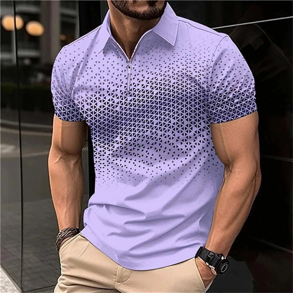 Men's 3D Printing Plain Shirt//Striped Polo Tees//Fashion Pullover Tops