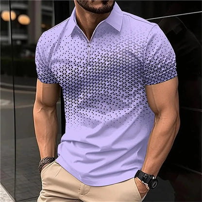 Men's 3D Printing Plain Shirt//Striped Polo Tees//Fashion Pullover Tops
