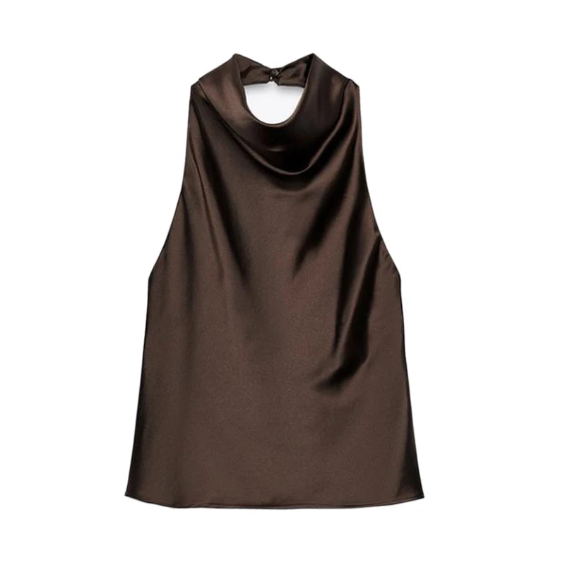 Halter Tops for Women//Black Satin//Backless Top//Summer Beach Top//Woman off Shoulder Camisole Top