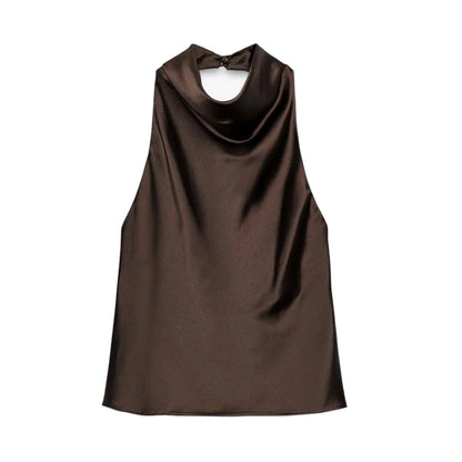 Halter Tops for Women//Black Satin//Backless Top//Summer Beach Top//Woman off Shoulder Camisole Top